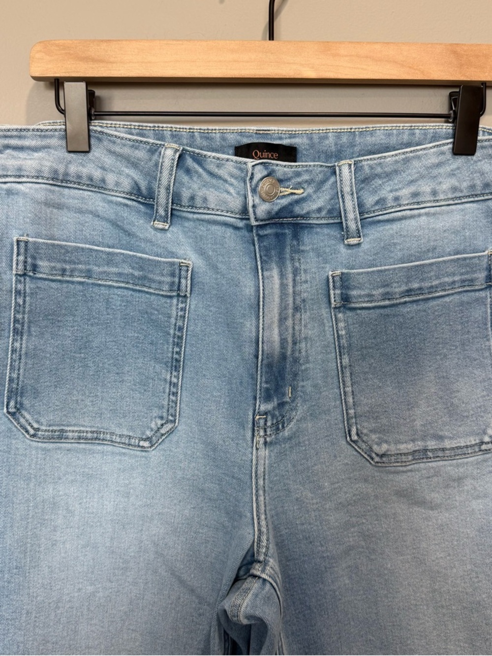 Quince Bella Stretch Light Wash Pocket Front Wide Leg Cropped Jeans - Picture 3 of 6